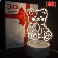 Đèn ngủ họa tiết 3D hình gấu, để bàn decor, làm quà tặng, trang trí phòng ngủ